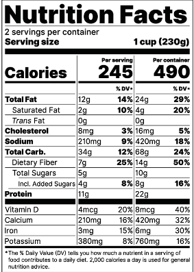 nutrition facts in a food package